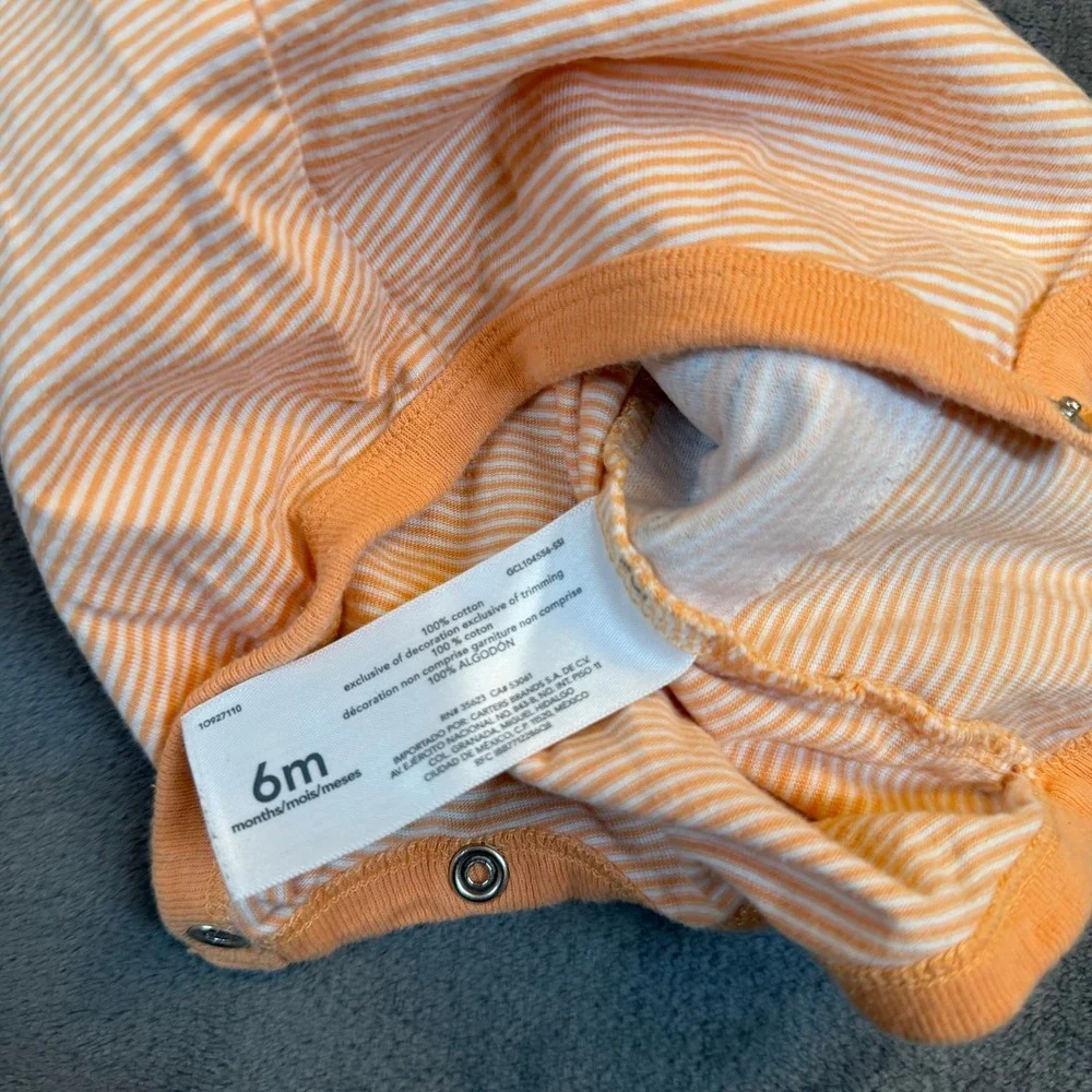 Carters‎ Monster Striped Romper Baby 6 Months Orange Snap Front Cotton